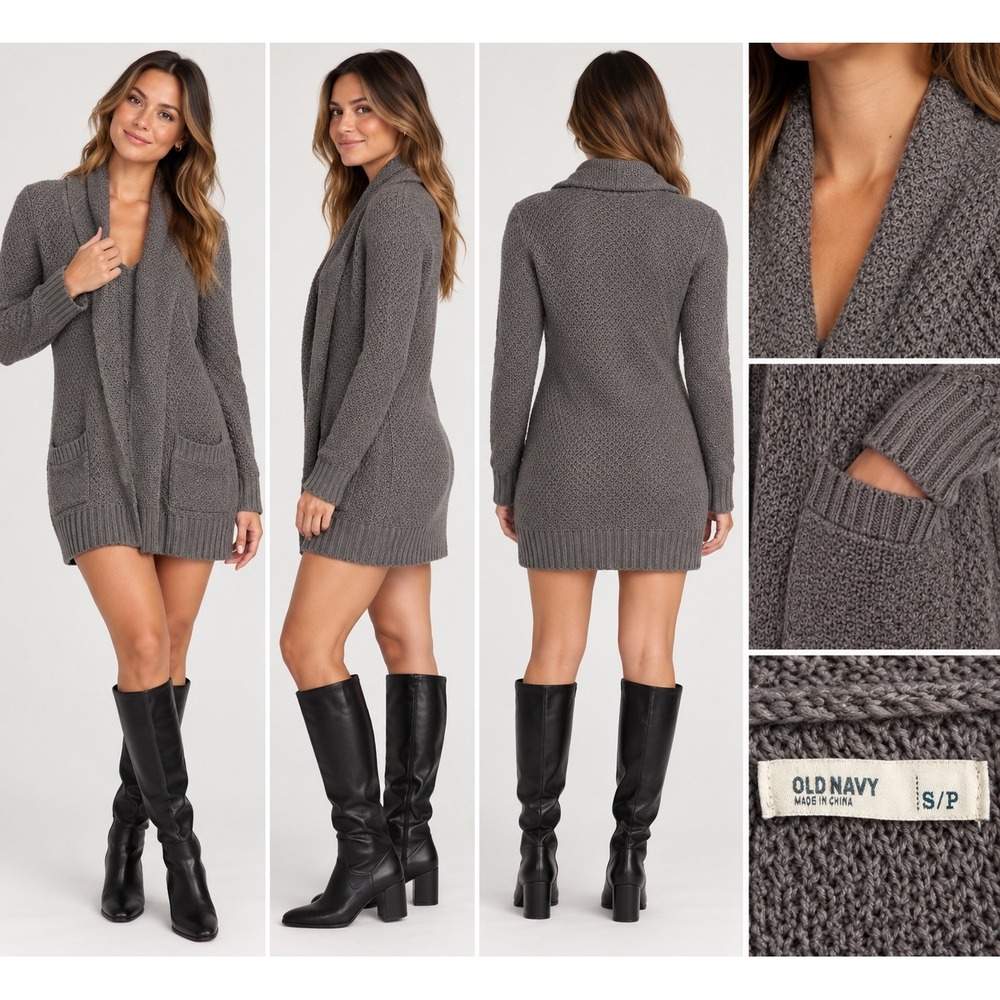 Old Navy Cardigan Women Small Gray Minimalist Elevated Basics Shawl Collar Knit